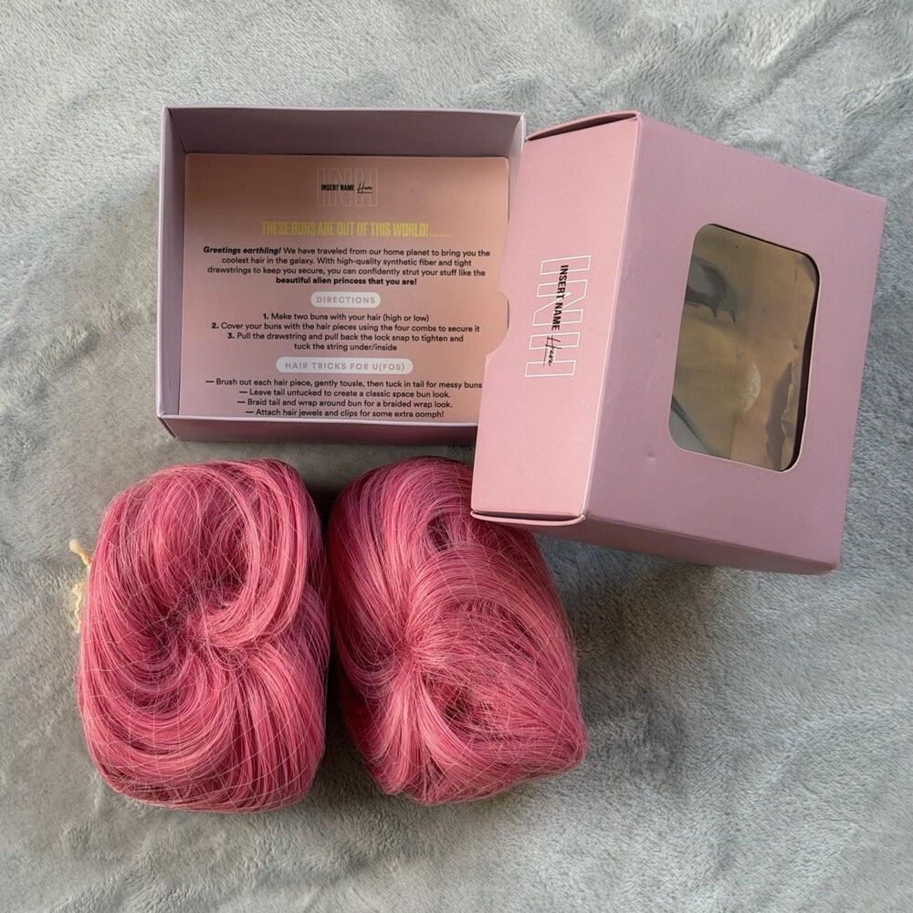 INH Insert Name Here MILEY Space Buns Clip-In Hair Extensions Pink NIB Open box